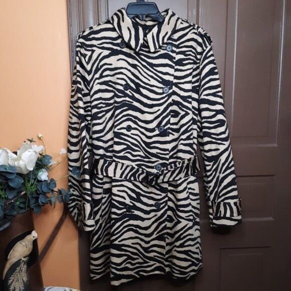 Ralph Lauren Women's size 3X Zebra Print Trench Coat - Picture 1 of 12